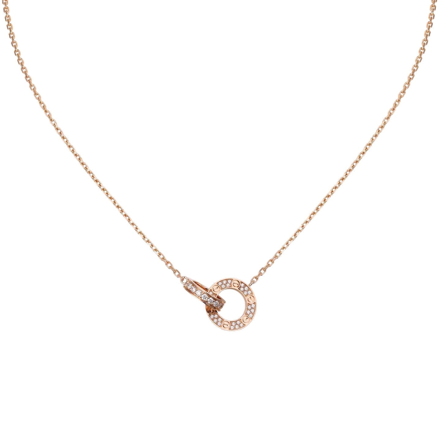 [Loran]LOVE DOUBLE-RING PENDANT FULL-PAVÉ NECKLACE