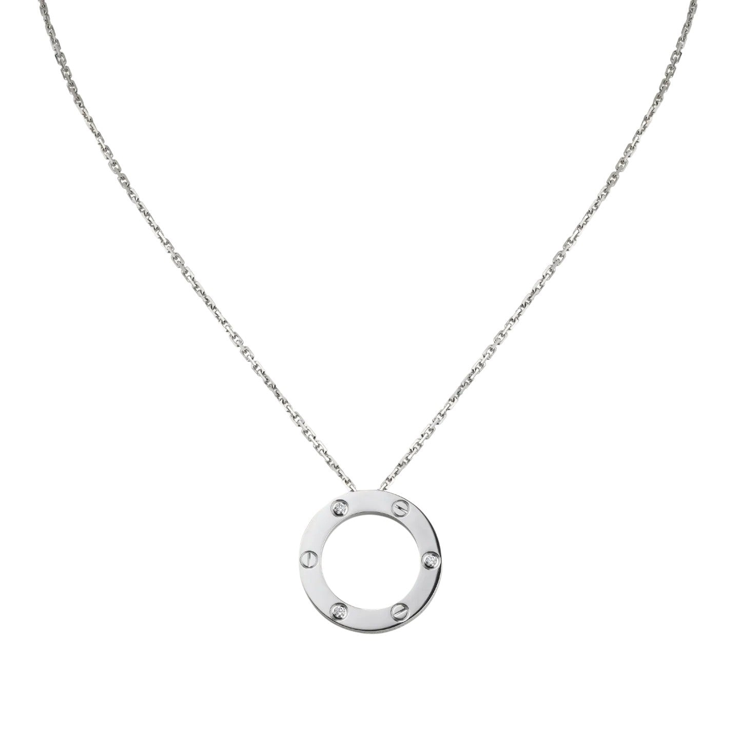 [Loran]LOVE LARGE CIRCULAR PENDANT 3-DIAMOND NECKLACE