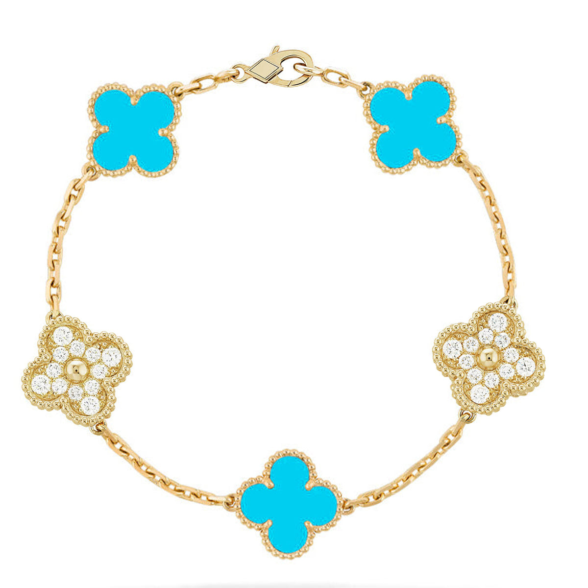 [Loran]LUCKY CLOVER 5-MOTIF BRACELET - TURQUOISE COLLECTION