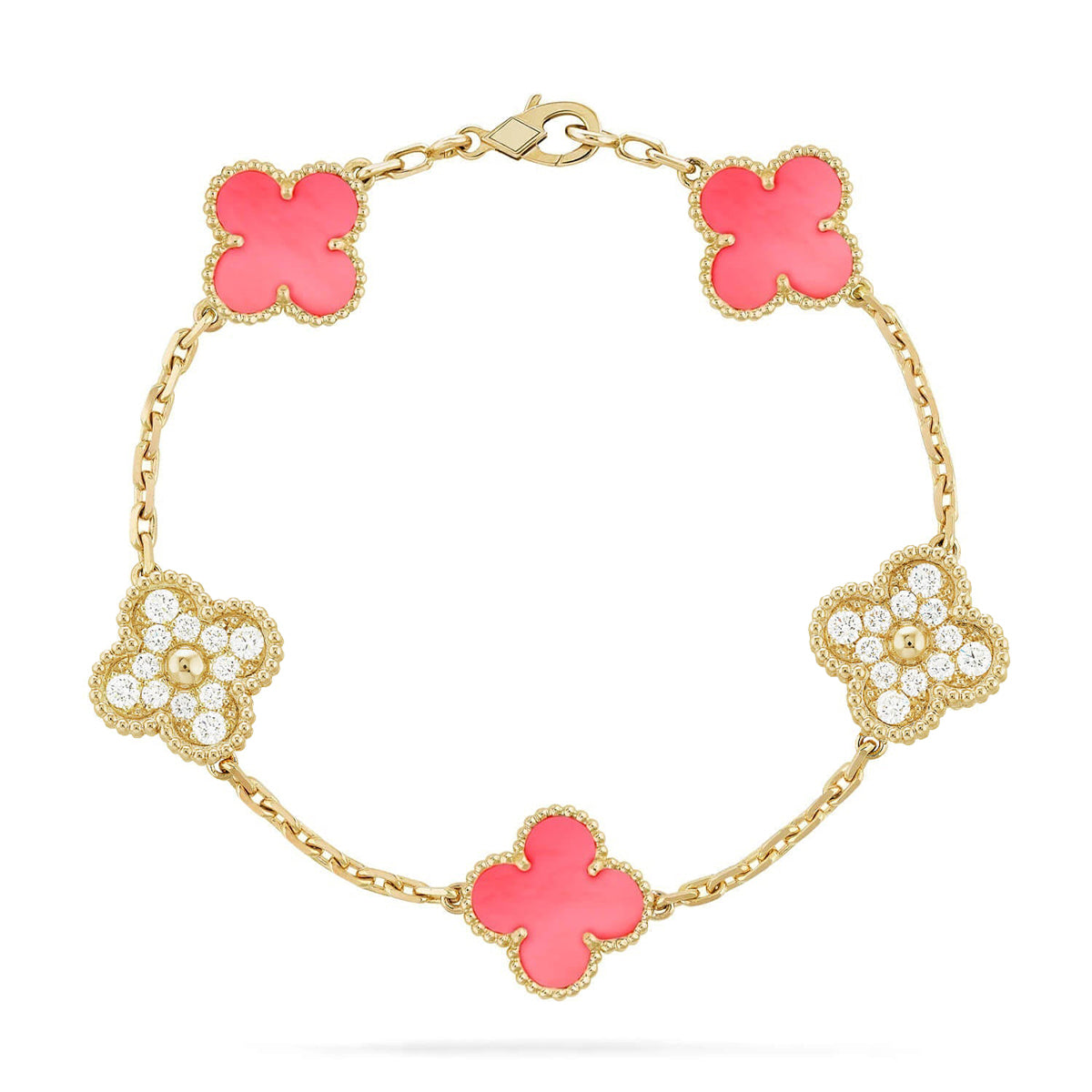 [Loran]LUCKY CLOVER 5-MOTIF BRACELET - PINK MOTHER-OF-PEARL COLLECTION