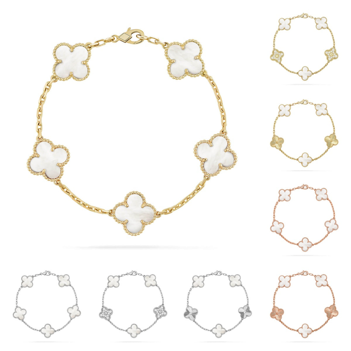 [Loran]LUCKY CLOVER 5-MOTIF BRACELET - WHITE MOTHER-OF-PEARL COLLECTION