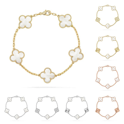 [Loran]LUCKY CLOVER 5-MOTIF BRACELET - WHITE MOTHER-OF-PEARL COLLECTION