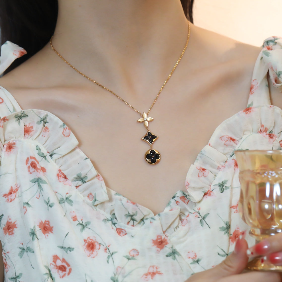[Loran]STAR AND SUN ONYX ROSE GOLD NECKLACE