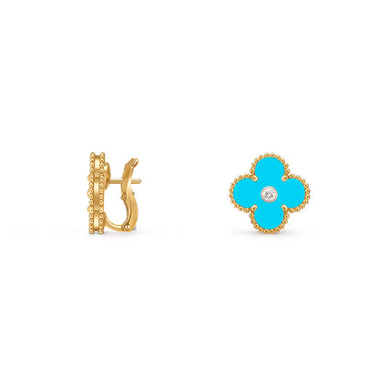 [Loran]15MM CLOVER FLOWER STUD EARRINGS DIAMOND-GOLD COLLECTION