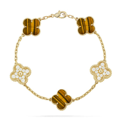 [Loran]LUCKY CLOVER 5-MOTIF BRACELET -  TIGER’S EYE COLLECTION