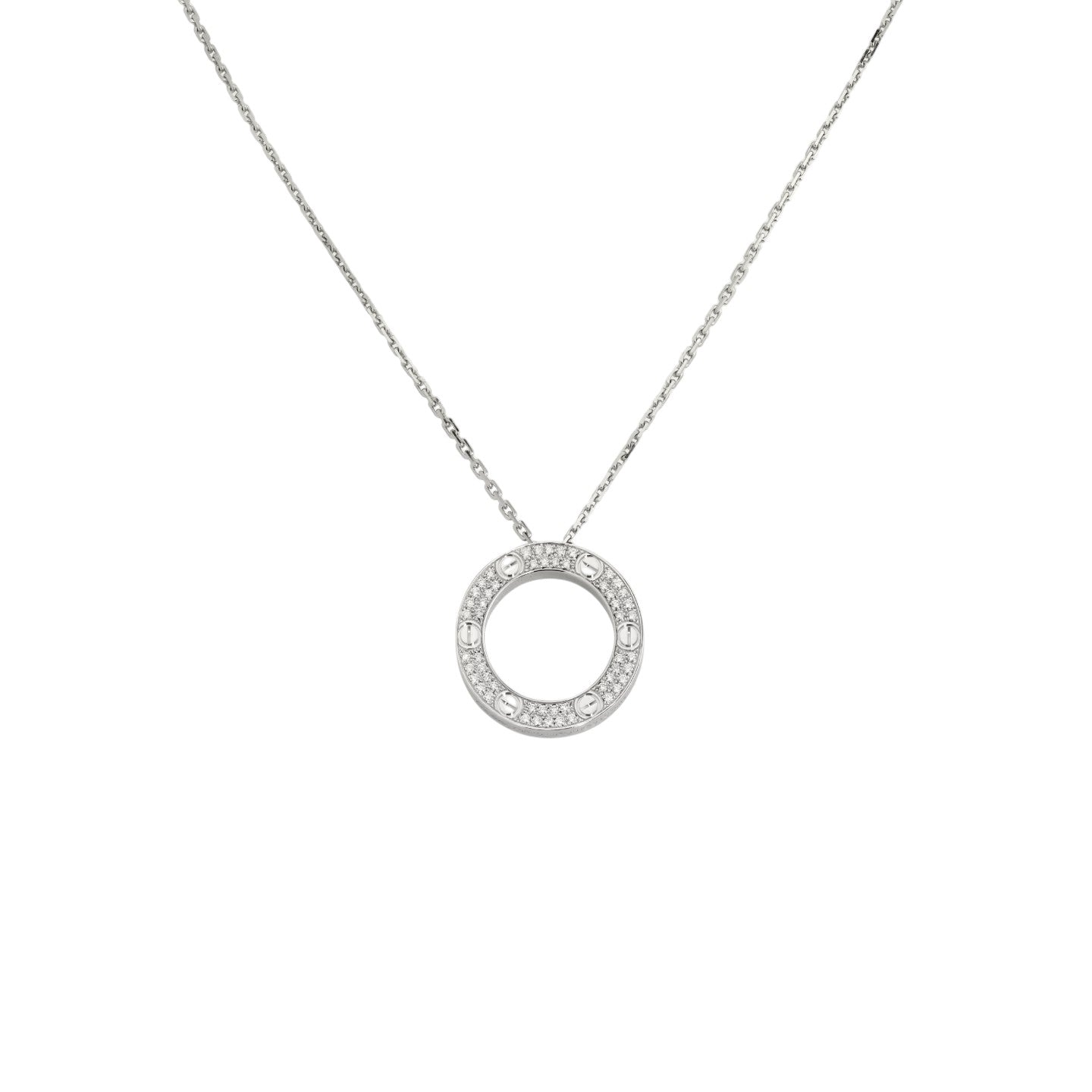 [Loran]LOVE LARGE CIRCULAR PENDANT FULL-PAVÉ DIAMOND NECKLACE