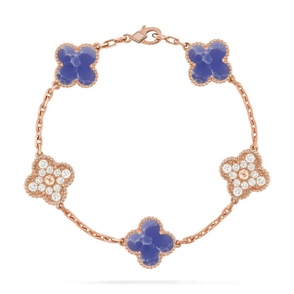 [Loran]LUCKY CLOVER 5-MOTIF BRACELET - BLUE LARIMAR COLLECTION