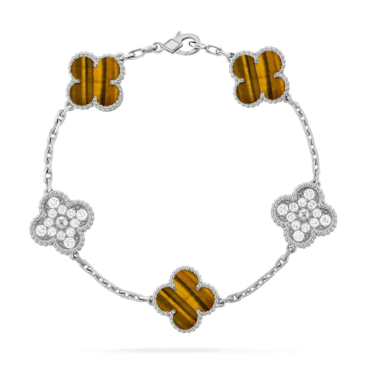 [Loran]LUCKY CLOVER 5-MOTIF BRACELET -  TIGER’S EYE COLLECTION