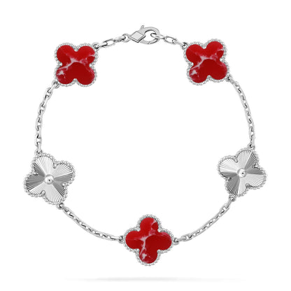 [Loran]LUCKY CLOVER 5-MOTIF BRACELET - RED LARIMAR COLLECTION