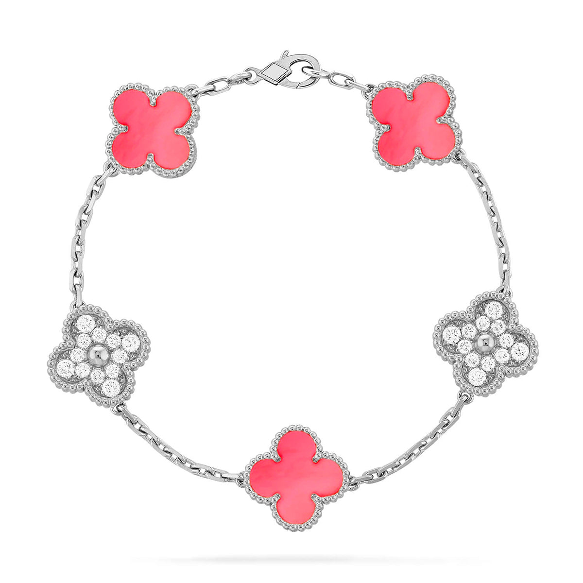 [Loran]LUCKY CLOVER 5-MOTIF BRACELET - PINK MOTHER-OF-PEARL COLLECTION
