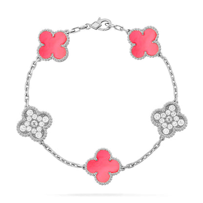 [Loran]LUCKY CLOVER 5-MOTIF BRACELET - PINK MOTHER-OF-PEARL COLLECTION