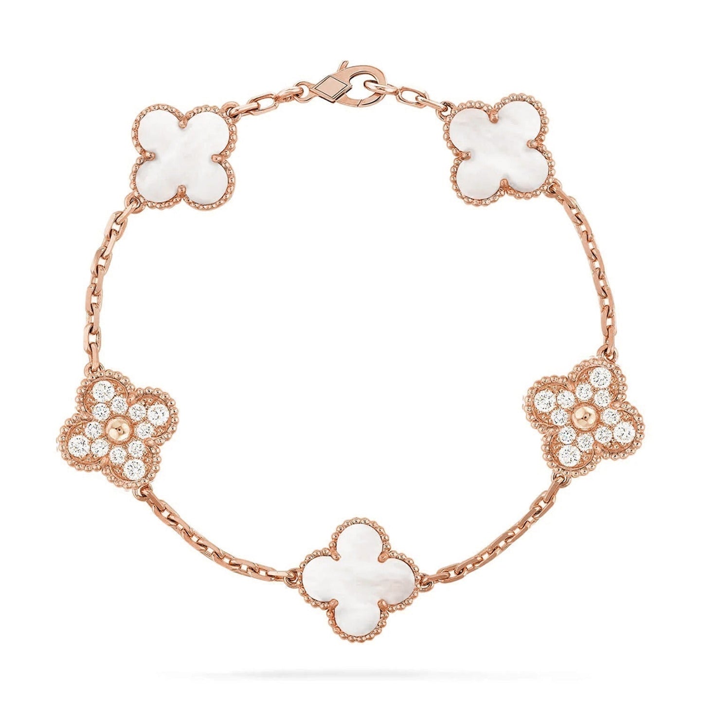 [Loran]LUCKY CLOVER 5-MOTIF BRACELET - WHITE MOTHER-OF-PEARL COLLECTION