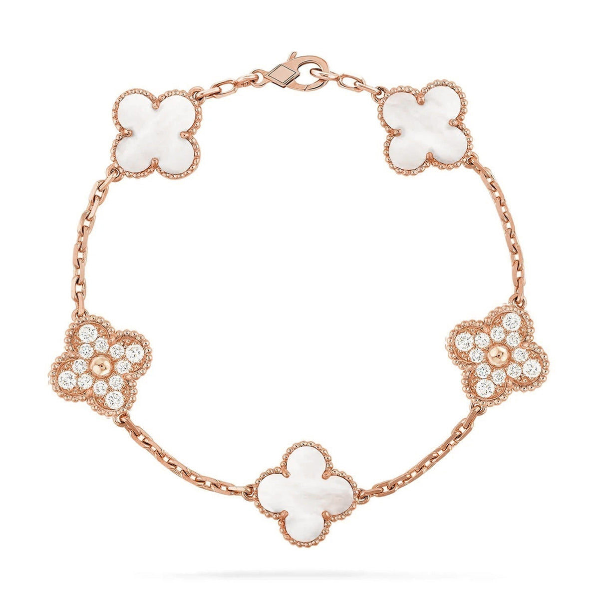 [Loran]LUCKY CLOVER 5-MOTIF BRACELET - WHITE MOTHER-OF-PEARL COLLECTION