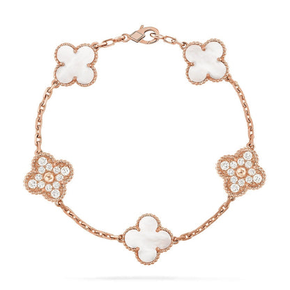 [Loran]LUCKY CLOVER 5-MOTIF BRACELET - WHITE MOTHER-OF-PEARL COLLECTION