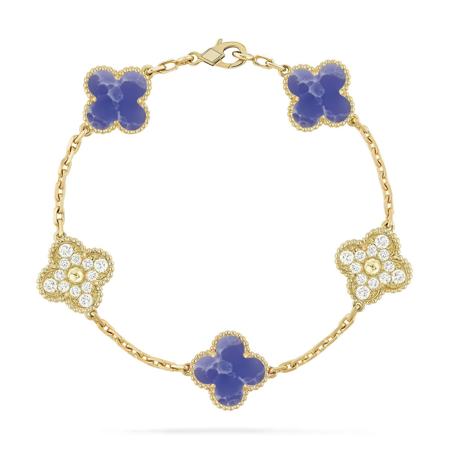 [Loran]LUCKY CLOVER 5-MOTIF BRACELET - BLUE LARIMAR COLLECTION