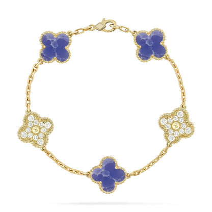 [Loran]LUCKY CLOVER 5-MOTIF BRACELET - BLUE LARIMAR COLLECTION