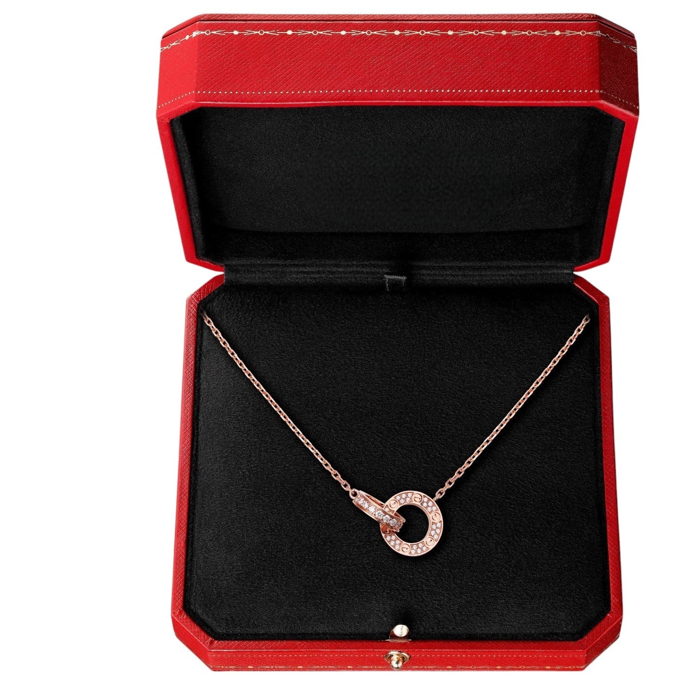 [Loran]LOVE DOUBLE-RING PENDANT FULL-PAVÉ NECKLACE
