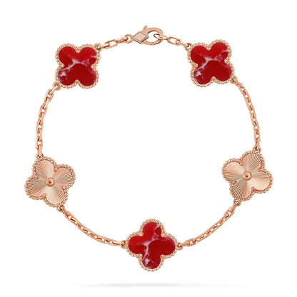[Loran]LUCKY CLOVER 5-MOTIF BRACELET - RED LARIMAR COLLECTION