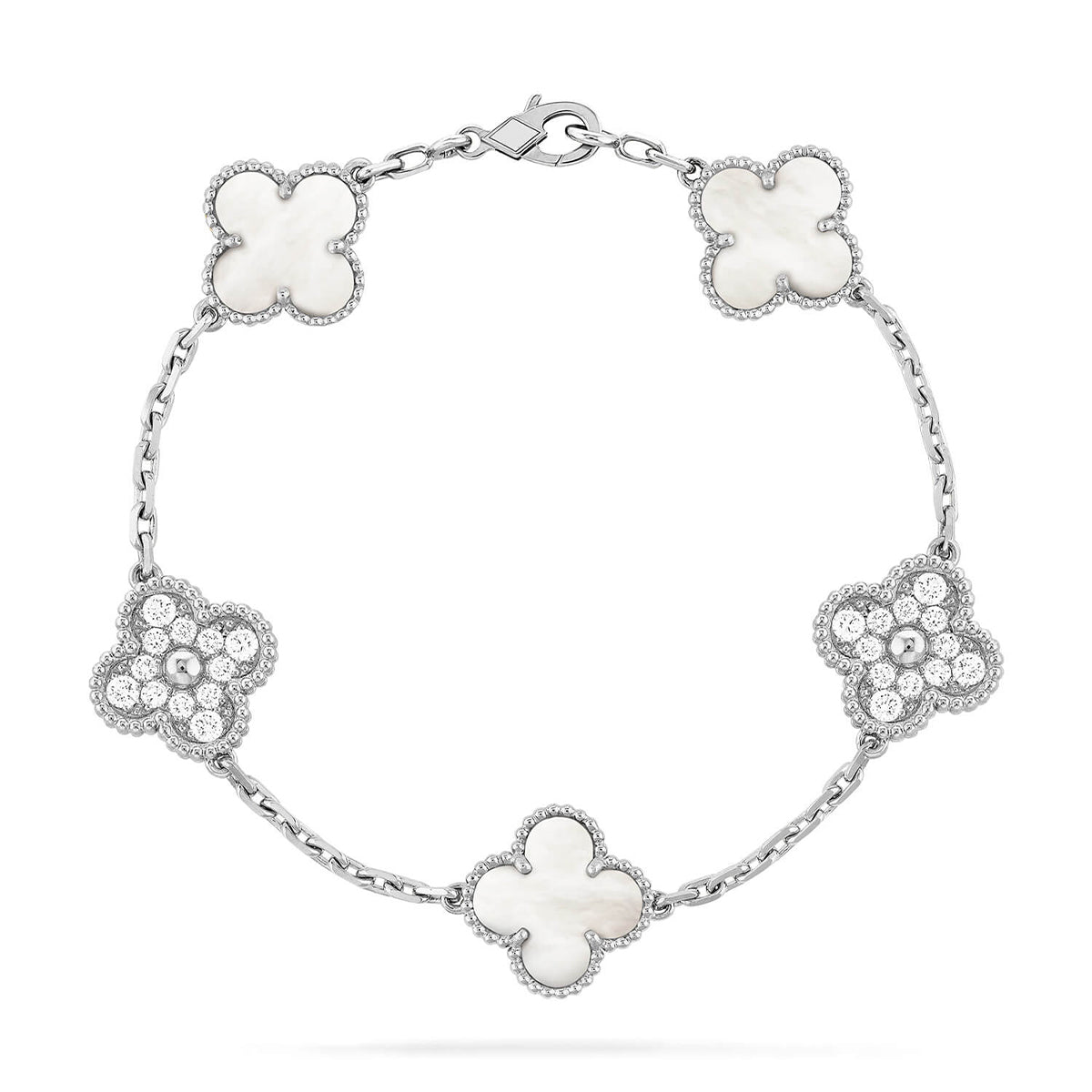 [Loran]LUCKY CLOVER 5-MOTIF BRACELET - WHITE MOTHER-OF-PEARL COLLECTION