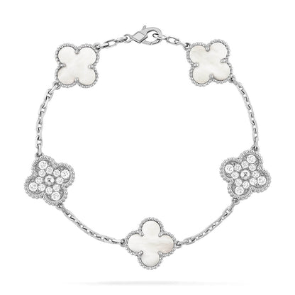 [Loran]LUCKY CLOVER 5-MOTIF BRACELET - WHITE MOTHER-OF-PEARL COLLECTION
