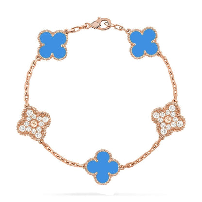 [Loran]LUCKY CLOVER 5-MOTIF BRACELET - BLUE AGATE COLLECTION
