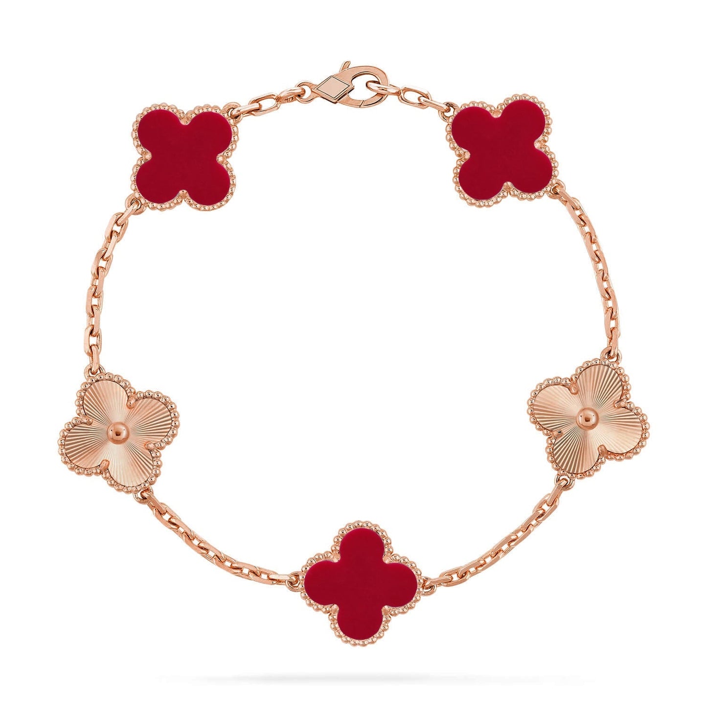 [Loran]LUCKY CLOVER 5-MOTIF BRACELET - RED CARNELIAN COLLECTION