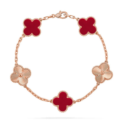 [Loran]LUCKY CLOVER 5-MOTIF BRACELET - RED CARNELIAN COLLECTION