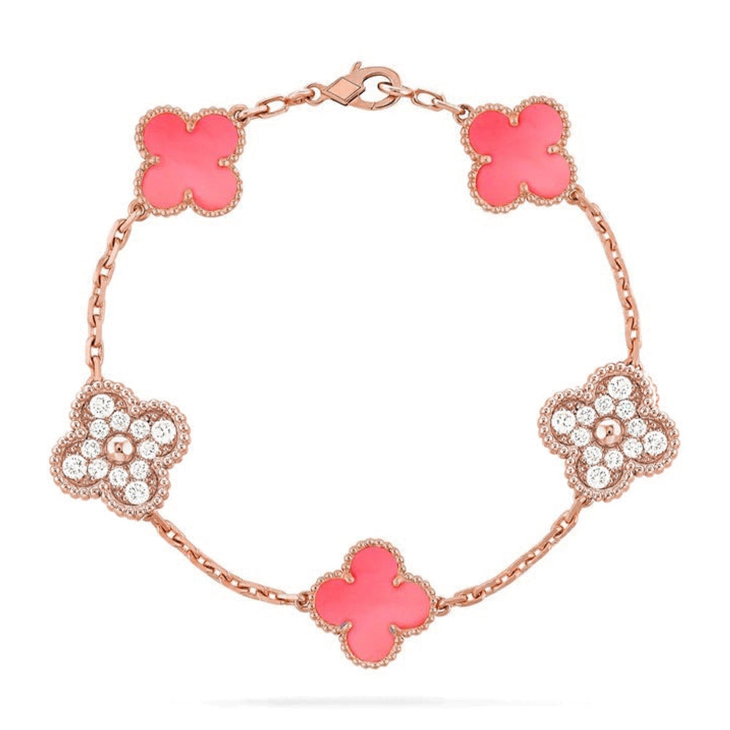 [Loran]LUCKY CLOVER 5-MOTIF BRACELET - PINK MOTHER-OF-PEARL COLLECTION