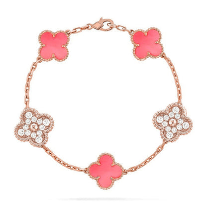 [Loran]LUCKY CLOVER 5-MOTIF BRACELET - PINK MOTHER-OF-PEARL COLLECTION