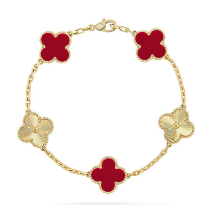 [Loran]LUCKY CLOVER 5-MOTIF BRACELET - RED CARNELIAN COLLECTION