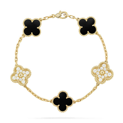 [Loran]LUCKY CLOVER 5-MOTIF BRACELET - BLACK OXNY COLLECTION