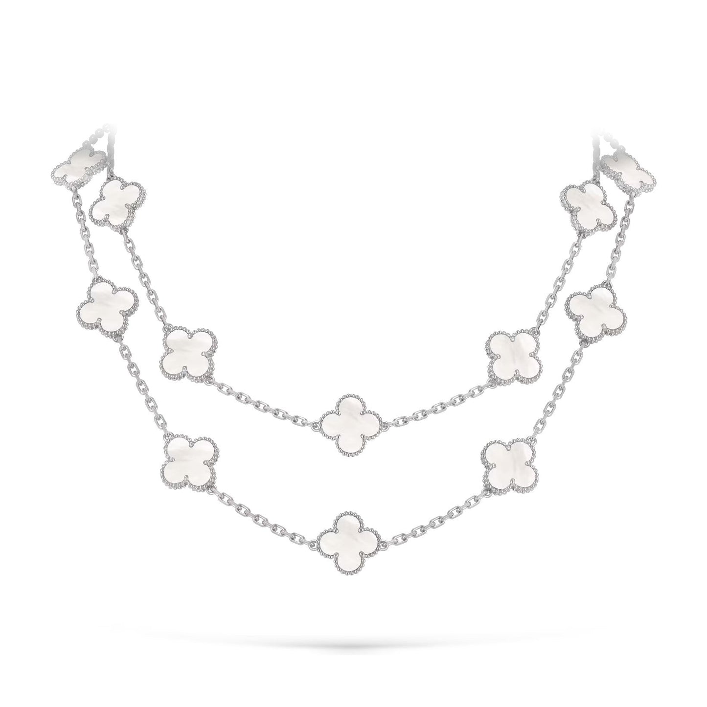[Loran]CLASSIC 20-MOTIF LUCKY CLOVER LONG NECKLACE WHITE GOLD COLLECTION