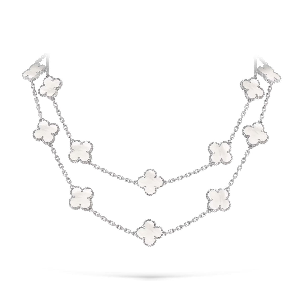 [Loran]CLASSIC 20-MOTIF LUCKY CLOVER LONG NECKLACE WHITE GOLD COLLECTION