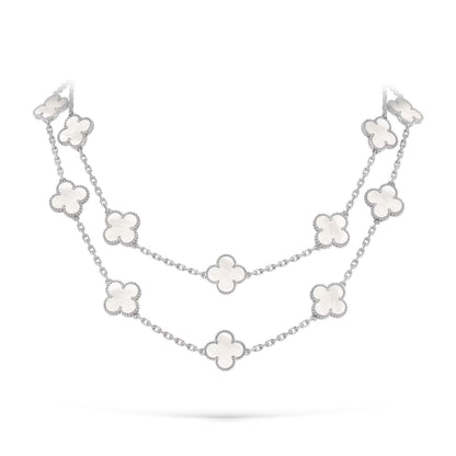 [Loran]CLASSIC 20-MOTIF LUCKY CLOVER LONG NECKLACE WHITE GOLD COLLECTION