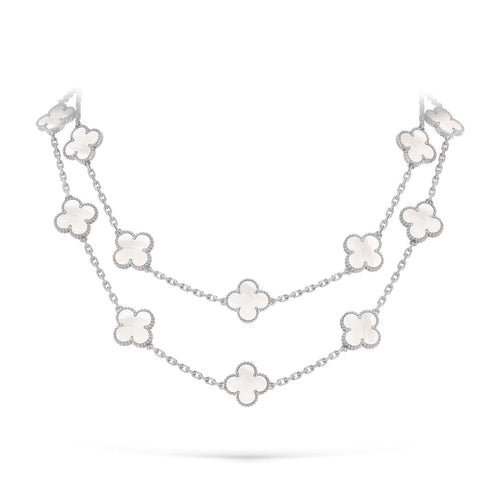 [Loran]CLASSIC 20-MOTIF LUCKY CLOVER LONG NECKLACE WHITE GOLD COLLECTION