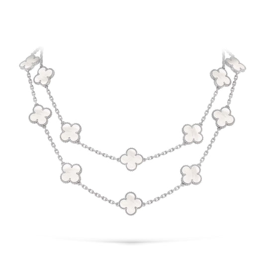[Loran]CLASSIC 20-MOTIF LUCKY CLOVER LONG NECKLACE WHITE GOLD COLLECTION
