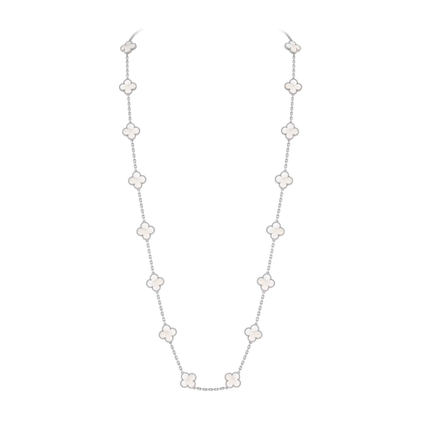 [Loran]CLASSIC 20-MOTIF LUCKY CLOVER LONG NECKLACE WHITE GOLD COLLECTION