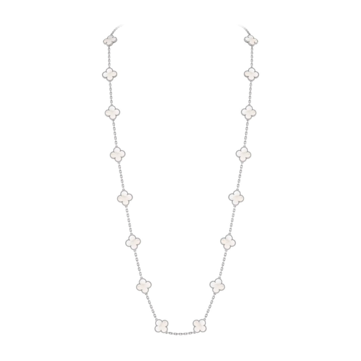 [Loran]CLASSIC 20-MOTIF LUCKY CLOVER LONG NECKLACE WHITE GOLD COLLECTION