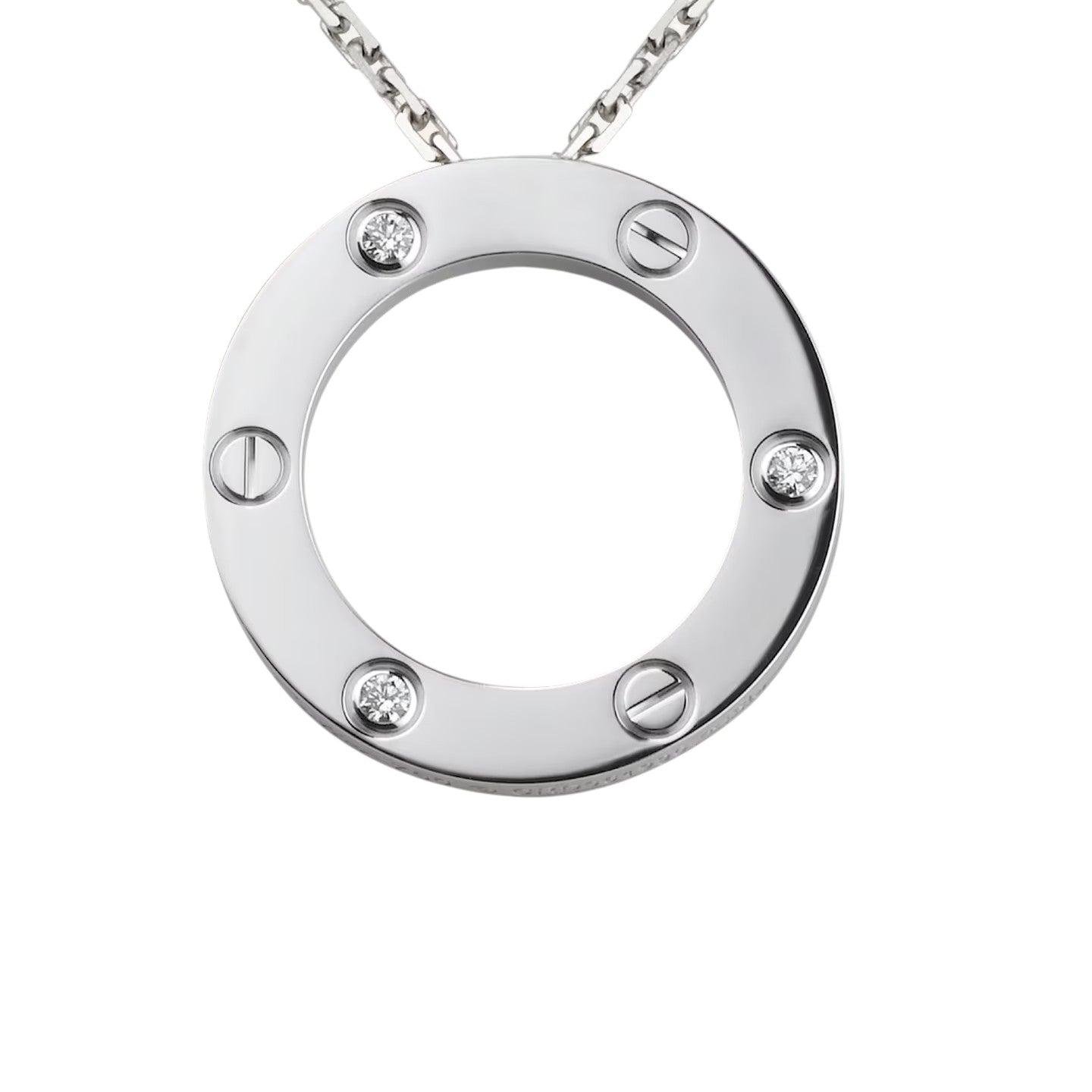 [Loran]LOVE LARGE CIRCULAR PENDANT 3-DIAMOND NECKLACE