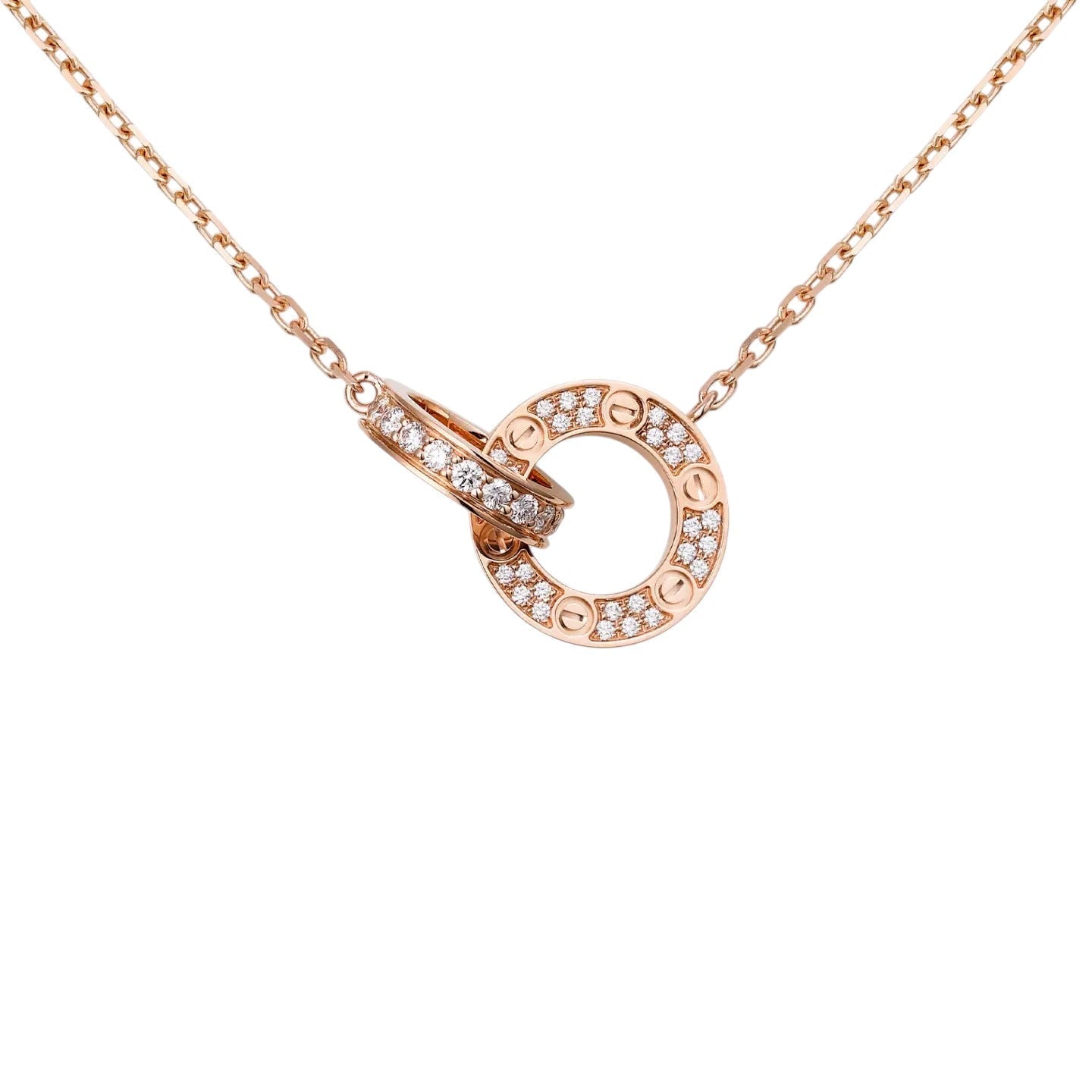 [Loran]LOVE DOUBLE-RING PENDANT FULL-PAVÉ NECKLACE