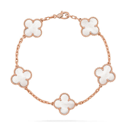 [Loran]LUCKY CLOVER 5-MOTIF BRACELET - WHITE MOTHER-OF-PEARL COLLECTION