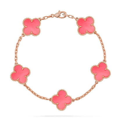[Loran]LUCKY CLOVER 5-MOTIF BRACELET - PINK MOTHER-OF-PEARL COLLECTION