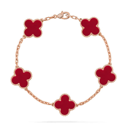 [Loran]LUCKY CLOVER 5-MOTIF BRACELET - RED CARNELIAN COLLECTION