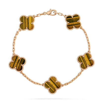 [Loran]LUCKY CLOVER 5-MOTIF BRACELET -  TIGER’S EYE COLLECTION