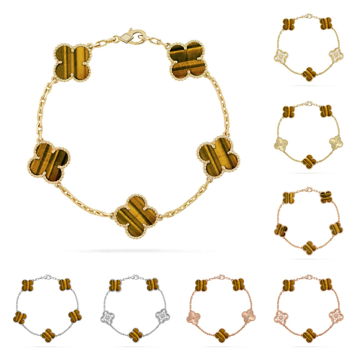 [Loran]LUCKY CLOVER 5-MOTIF BRACELET -  TIGER’S EYE COLLECTION