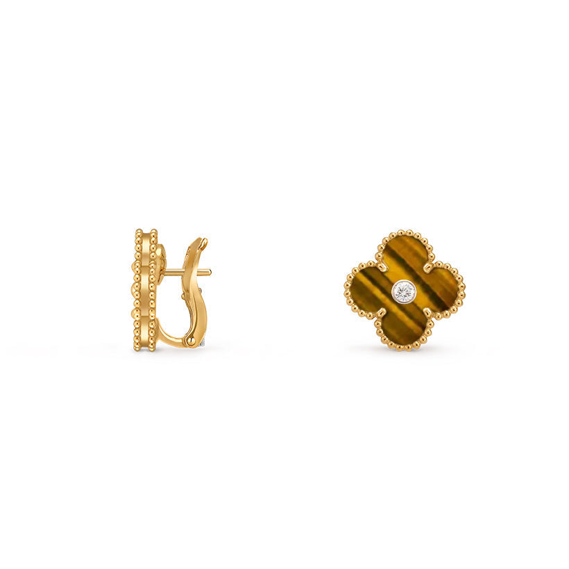 [Loran]15MM CLOVER FLOWER STUD EARRINGS DIAMOND-GOLD COLLECTION