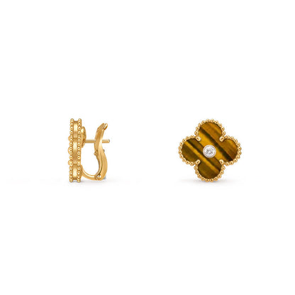[Loran]15MM CLOVER FLOWER STUD EARRINGS DIAMOND-GOLD COLLECTION