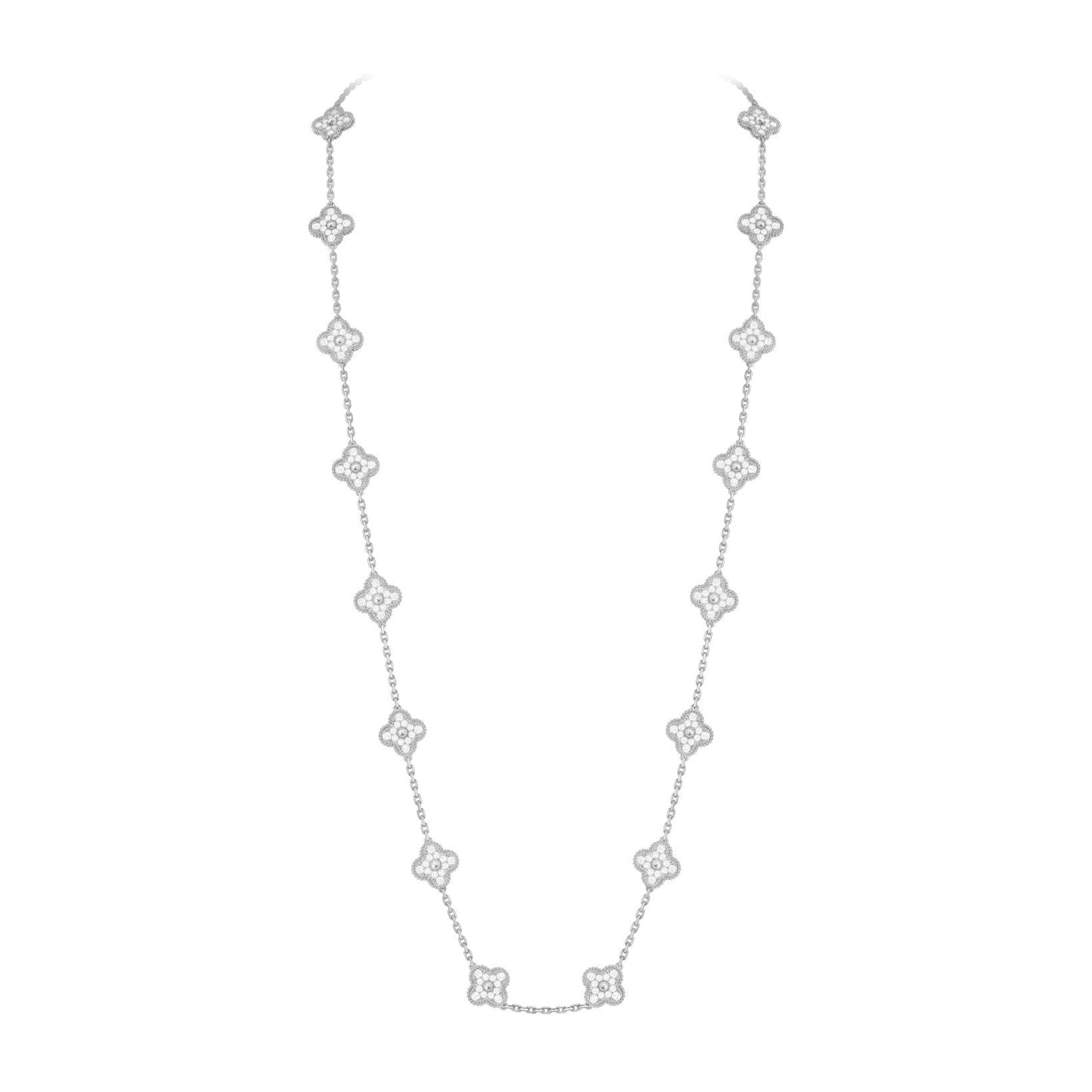 [Loran]CLASSIC 20-MOTIF LUCKY CLOVER LONG NECKLACE WHITE GOLD COLLECTION