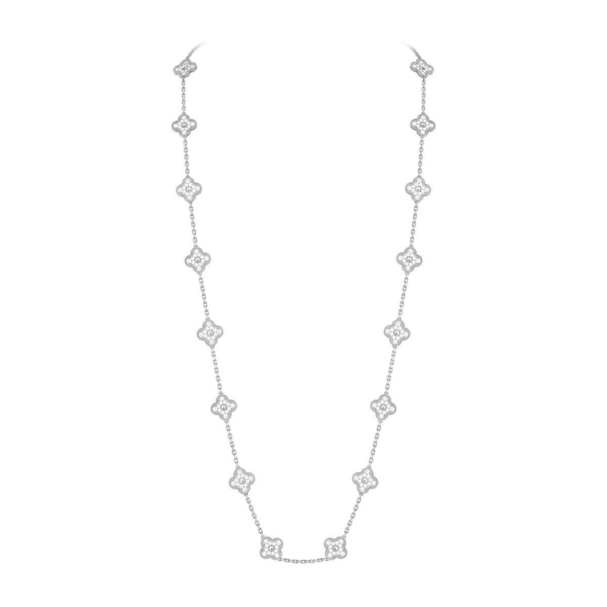 [Loran]CLASSIC 20-MOTIF LUCKY CLOVER LONG NECKLACE WHITE GOLD COLLECTION