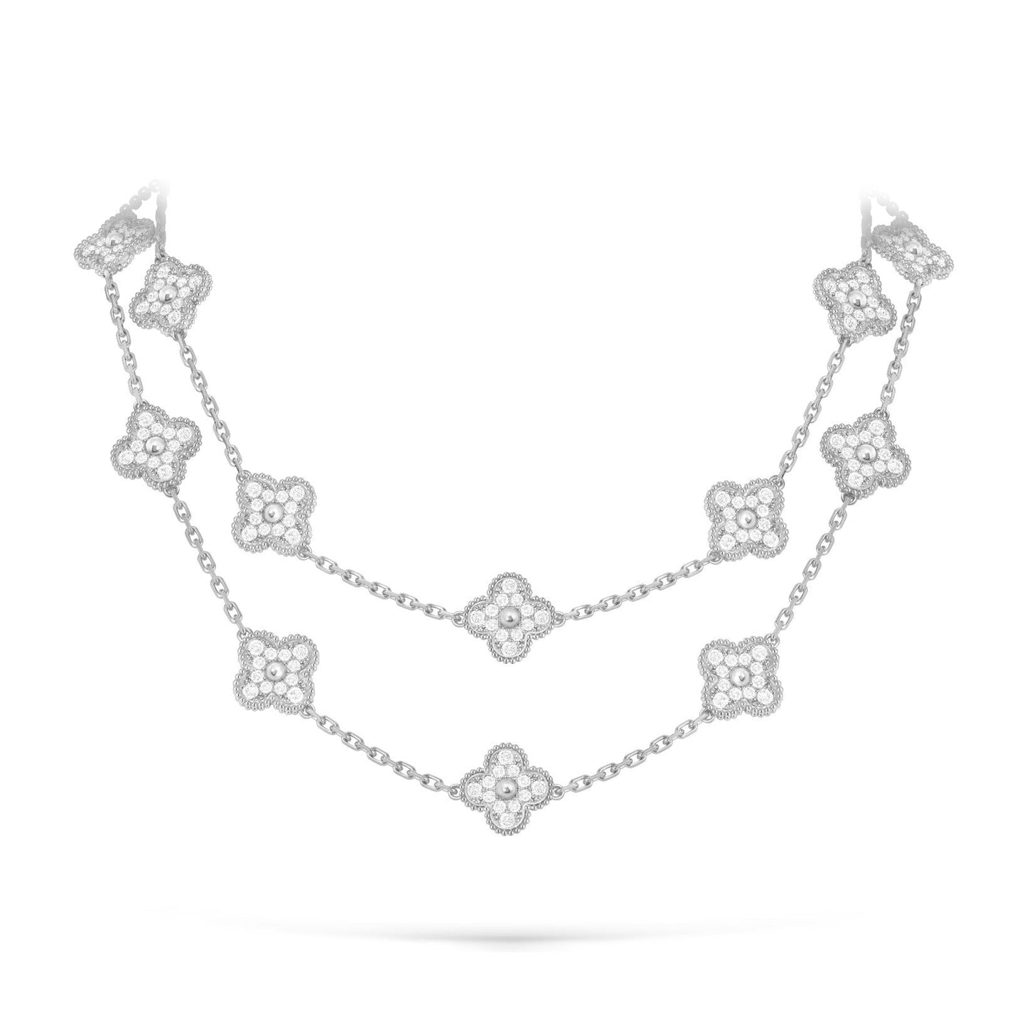 [Loran]CLASSIC 20-MOTIF LUCKY CLOVER LONG NECKLACE WHITE GOLD COLLECTION